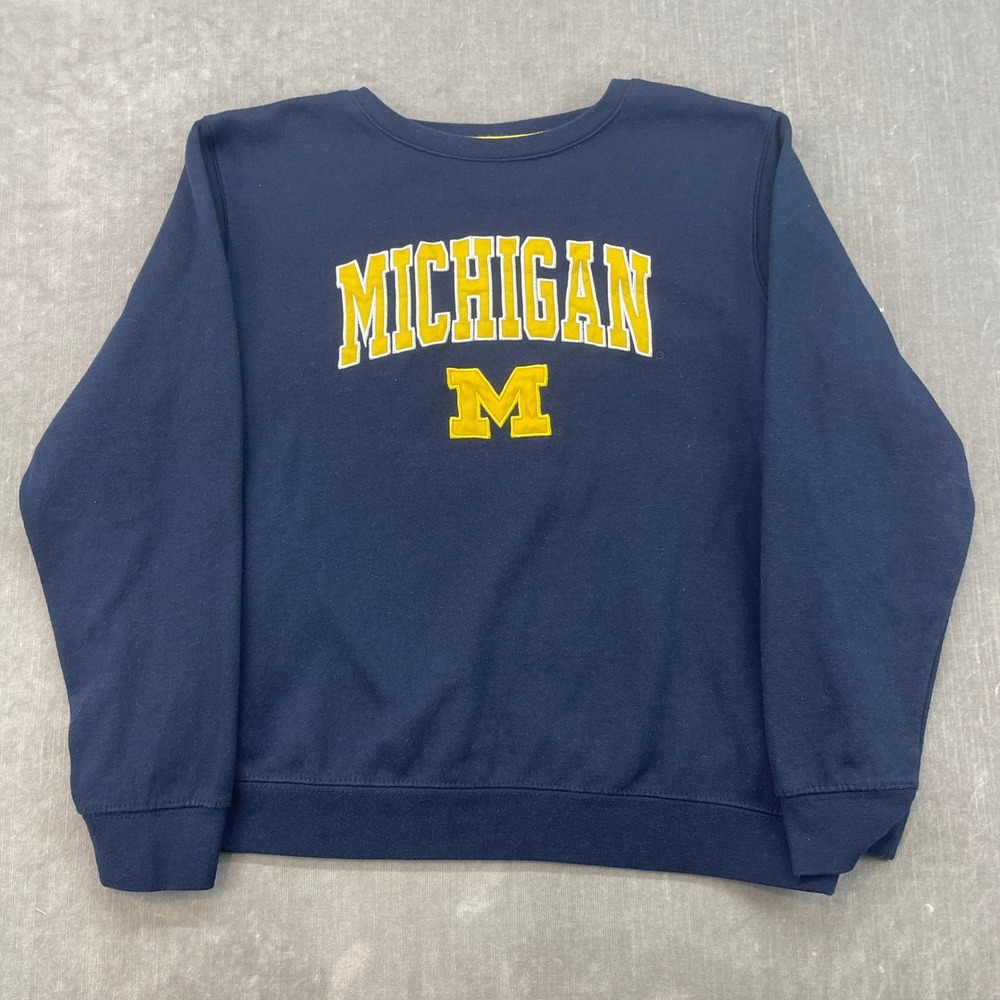 Michigan Colosseum Kids XL 20 Navy Blue Sweatshirt Tackle Twill Logo Crew